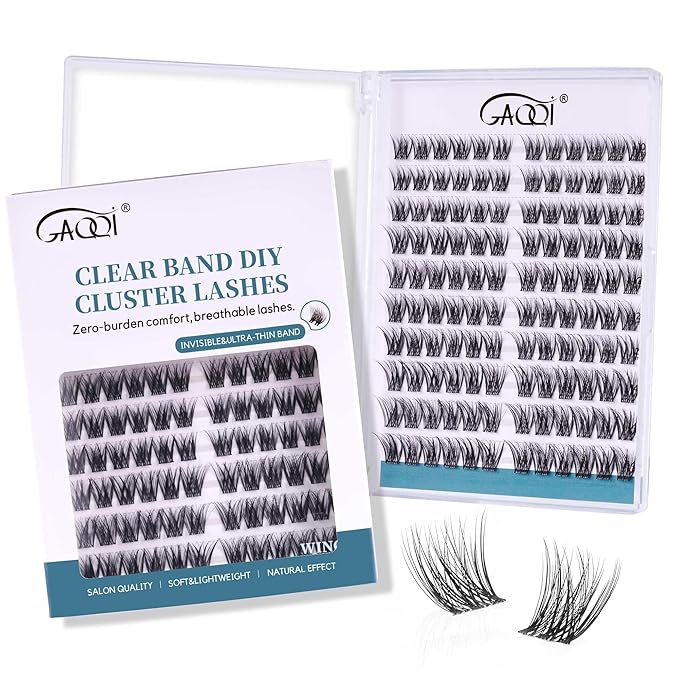 GAQQI Lash Clusters Volume & Wispy Eyelash Clusters 10-14mm Cluster Lashes 120PCS, Cluster Eyelash Extensions C Curl, Ultra-thin & Soft Clear Band False Lashes Wide Band (WING)-GlimoraGlow