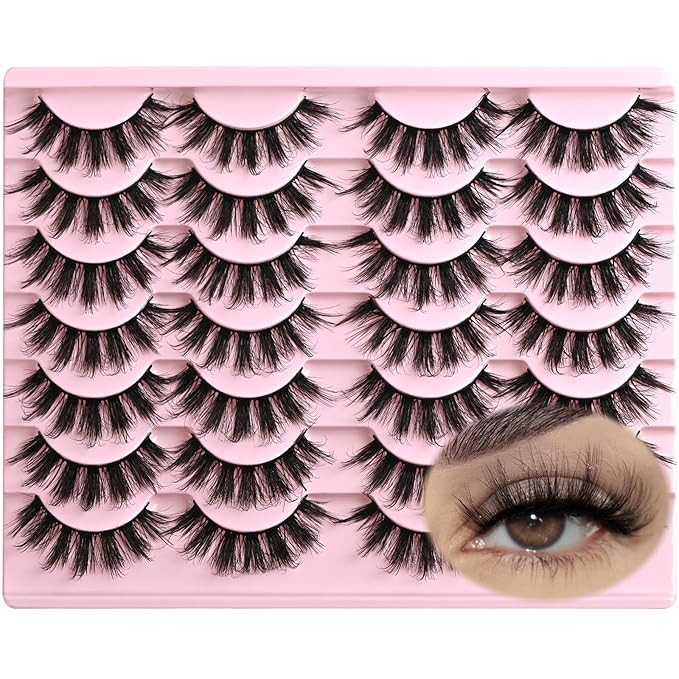 FARRED Fluffy Lashes Natural Eyelashes Short Wispy Eye Lash Strips 14 Pairs Separated Volume Eyelash Pack 17mm Dramatic Wispies Fake Strip Lashes Clusters Cat Eye Pestañas Spiky Look (F6 | 11-17mm)-GlimoraGlow