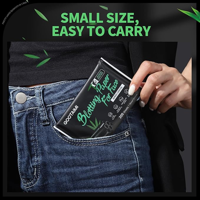 Blotting Paper for Oily Skin, Natural Bamboo Charcoal Blotting Paper, Oil Blotting Sheets for Face, 100 * 70MM Large Oil Absorbing Sheets Makeup Face Tissues, 200 Counts-GlimoraGlow