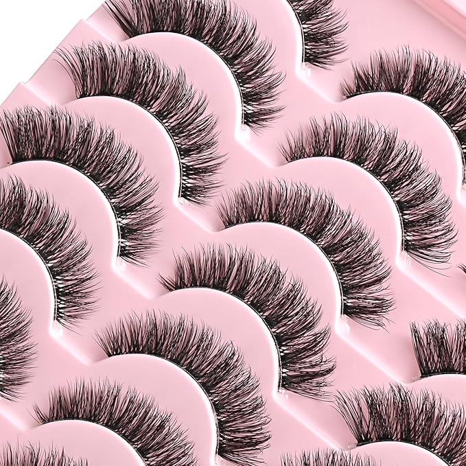 FARRED Cat Eye Lashes False Eyelashes Short Wispy Lash Strips Volume Eyelash 14 Pairs Cateye Medium Length False Clear Band Lashes Natural Looking Hybrid Clusters Full Strip Lashes (F25 | 8-14mm)-GlimoraGlow