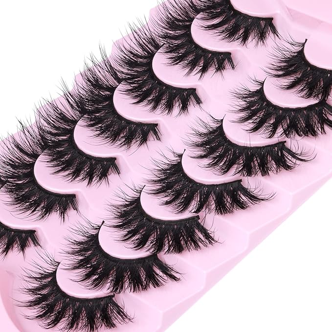 Lashes Flat Faux Mink Eyelashes 20mm Long False Eyelashes Dramatic Cat Eye Eyelashes Wispy 3D Crossed Thick Fox Eyelashes Extensions Strip Lashes Pack by Kiromiro-GlimoraGlow