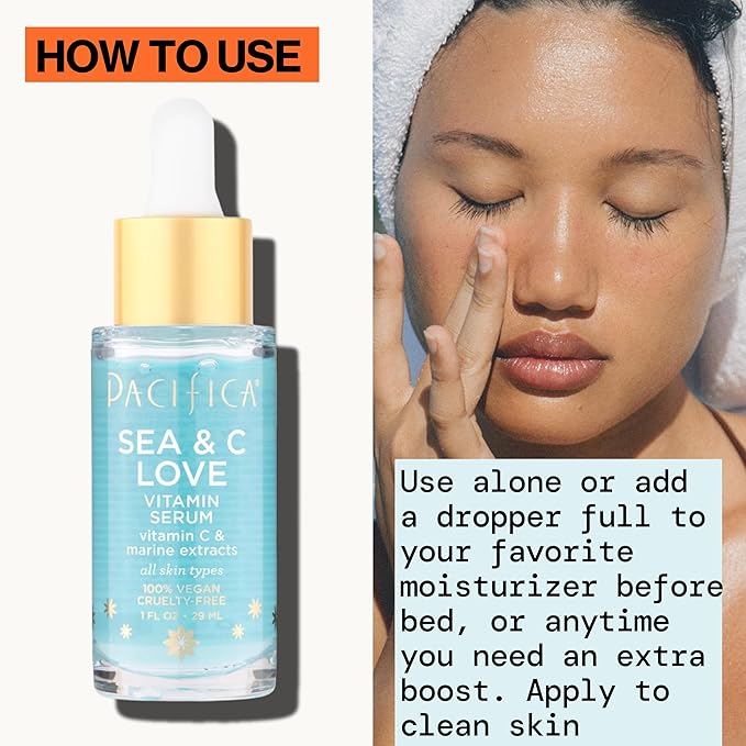Pacifica Beauty Sea and C Love Vitamin C Serum, Skincare, Hyaluronic Acid, Green Tea, Marine Extracts, Blue Light Protection, Brightening, Lightweight, Face Care, Skin Care Serum, 1 fl oz (1 Count)-GlimoraGlow