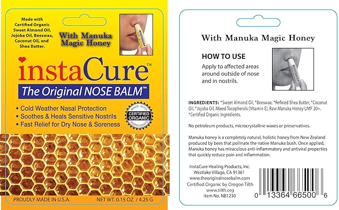 InstaCure's Original Nose Balm with Manuka Honey. Fast Relief for Cracked, Dry & Sore Noses + InstaCure Original Derma Balm Jumbo-Sized Skin Revival Tube. Soothes & Heals Dry, Irritated Skin-GlimoraGlow