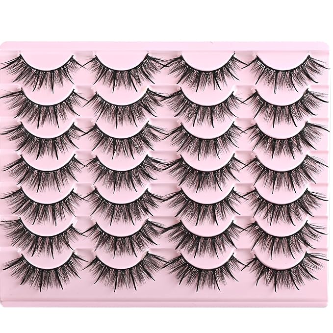 FARRED Wispy Lashes Hybrid Mink Eyelashes 14 Pairs Short Cat Eye Natural Fluffy False Eyelashes Faux Mink Strip Eye Lashes Pack for Daily Makeup (F17 | 8-16 mm)-GlimoraGlow