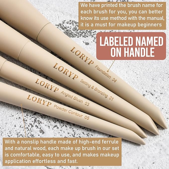 LORYP Makeup Brushes Set Labeled 18 Piece Face and Eye Brush Set Ultra soft hair Foundation, Concealer, Blush, Contour, Blending, Eyeshadow Khaki Brush kit-GlimoraGlow