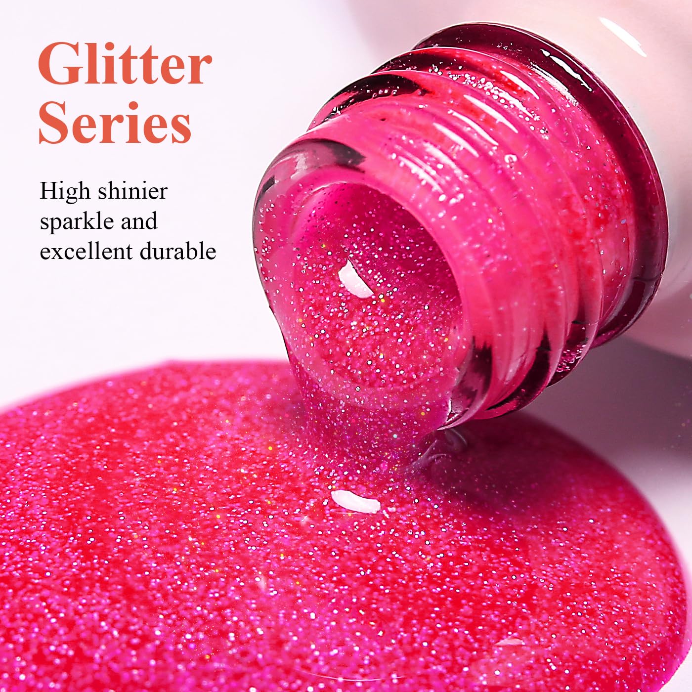 Imtiti Glitter Gel Nail Polish, Rose Pink Iridescent Glitter Nail Gel Polish Diamond Shimmer Sparkle Soak Off UV LED Spring Summer Manicure 10ML-GlimoraGlow