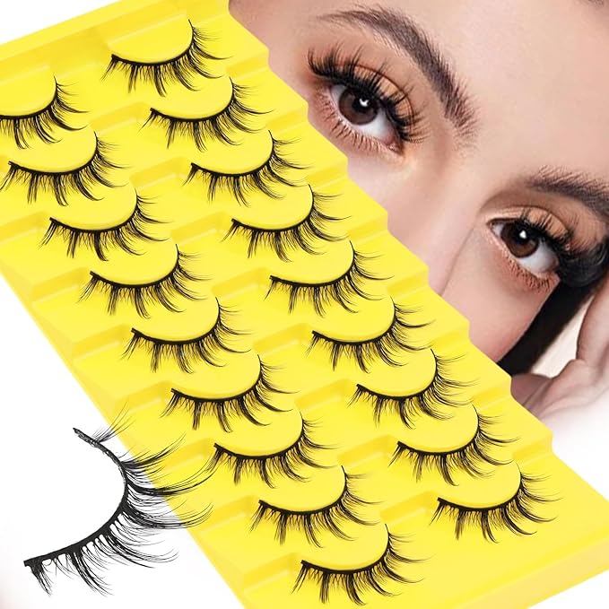 Losha Lashes Wispy Manga Lashes Natural False Eyelashes 9 Pairs Thin Eye Lashes Pack Soft Anime Fake Eyelashes (Manga)-GlimoraGlow