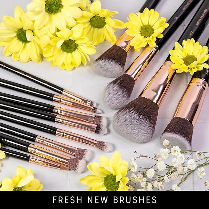 Niré Beauty 15piece Award Winning Professional Makeup Brush Set: Vegan Makeup Brushes with Case, Makeup Sponge, Brush Cleaner, Guide, Gift Box-GlimoraGlow