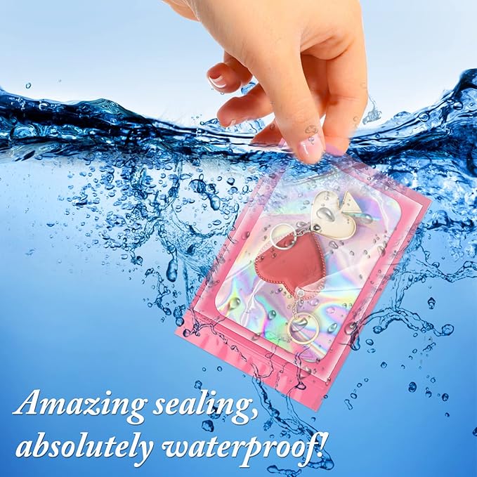 100 Pack Holographic Bags, Resealable Bags Packaging Bag with Clear Window Resealable Odor Foil Pouch for Food Storage, Lipgloss&Jewelry Lash Packaging(Pink, 2.4 x 3.9 Inch)-GlimoraGlow