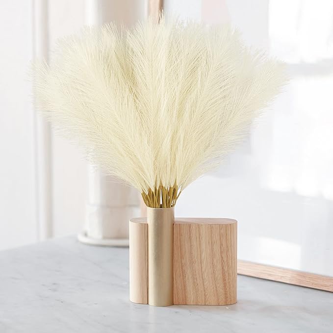 50PCS Faux Pampas Grass, 21.6" Short Artificial Pompous Grass Floral Fake Pompas Grass Branches Vase Filler Flower Arrangement for Home Wedding Boho Decor, Beige