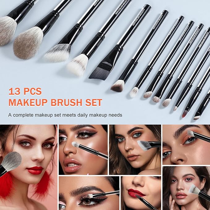 KENCOLOR Premium 13-Piece Makeup Brush Set with PU Travel Pouch – High-End Acrylic Handle, Soft Synthetic & Natural Bristles, Dense & Non-Absorbent, for Flawless Application-GlimoraGlow