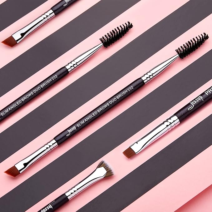 Jessup Eyebrow Makeup Brush Set Professional, Precision Define Sculpt, Flat Angled Spoolie Brushes, Cruelty-Free Synthetic Bristles 3PCS, T326-GlimoraGlow