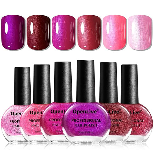 10ml 6 Colors Red Glitter Nail Polish Set Glitter Rose Red Pink Deep Purple Series Nail Polish Gifts for Women-GlimoraGlow