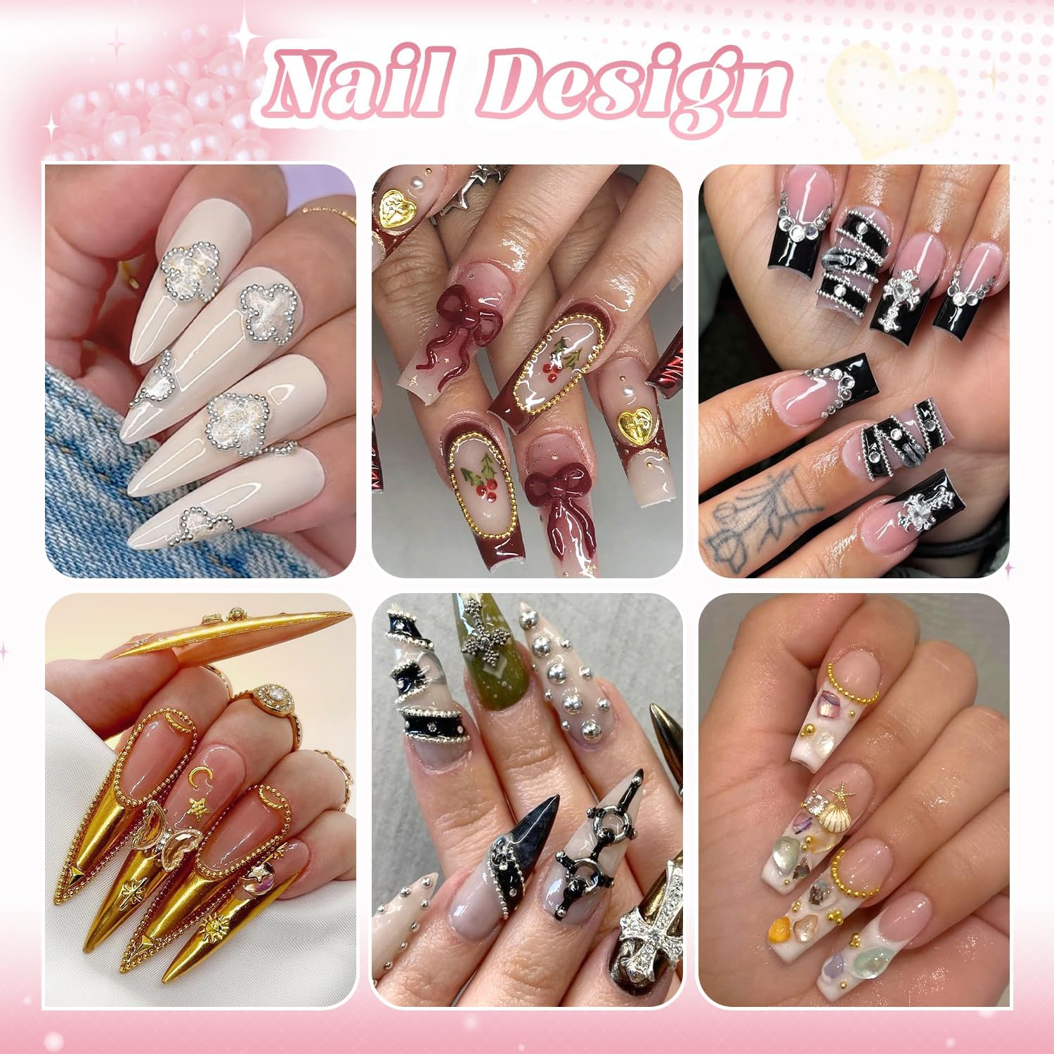 1-3MM Mini Small Nail Beads Metal Caviar Bead Silver Gold Nail Charms and Gems Ball, Nail Chain for Nail Art Accessories Supplies Gold Rhinestones for Women Manicure-GlimoraGlow