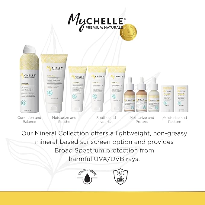 MyCHELLE Dermaceuticals Sun Shield SPF 28 Coconut (2.3 Fl Oz) - Soothing Reef Safe Sunscreen with Vitamin E and Aloe - Travel Size Zinc Sunscreen for Face and Body-GlimoraGlow