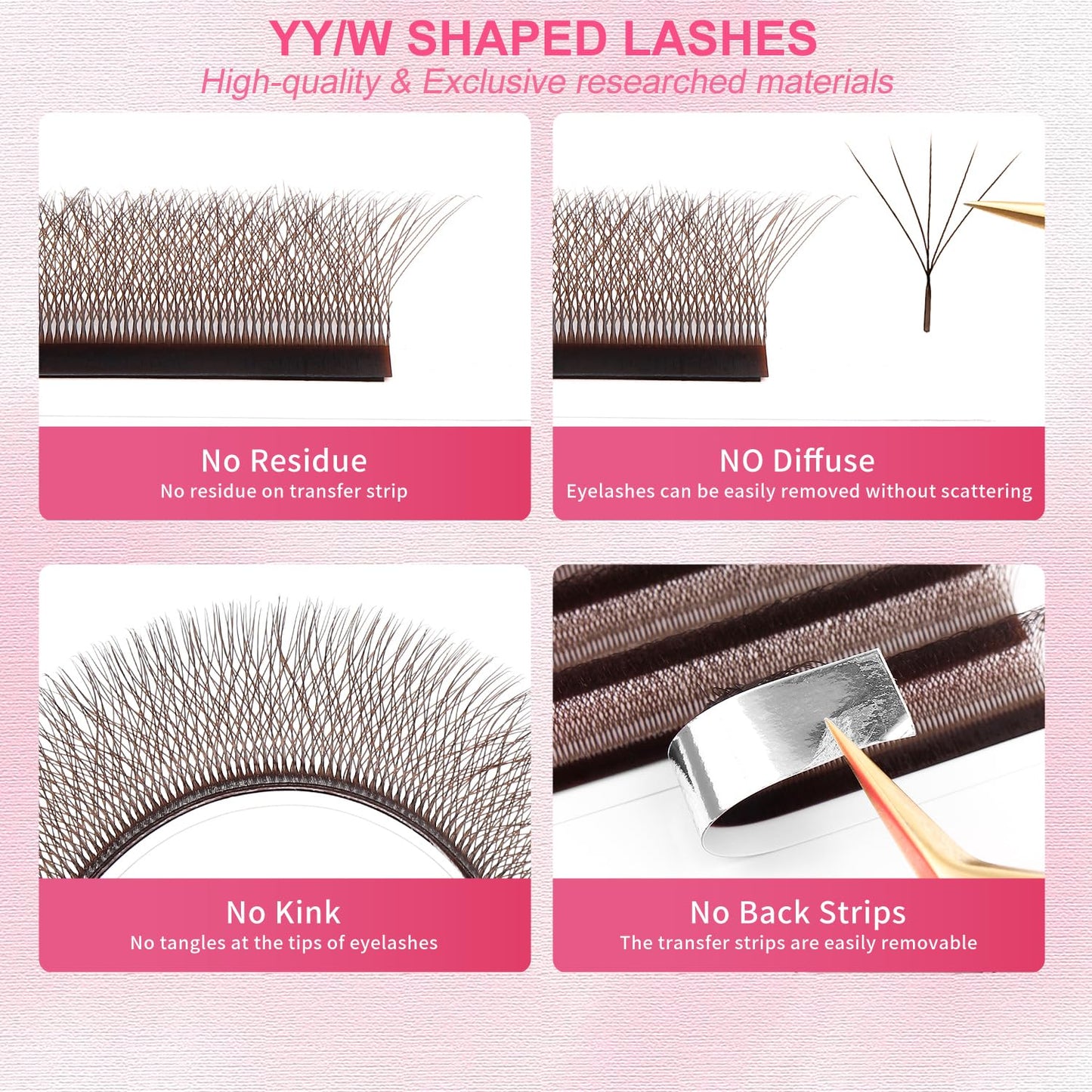 W Lash Extensions Brown 5D Eyelash Extensions W Shape 0.07mm Thickness D Curl Mix 8-15mm Premade Fans Volume Lashes Matte Black Crisscross(W-Brown-5D-0.07-D,8-15mm)-GlimoraGlow