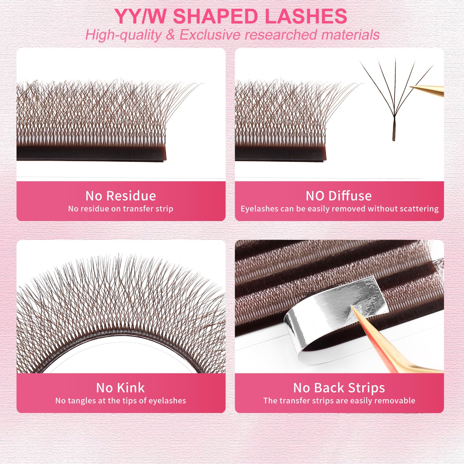 W Lash Extensions Brown 5D Eyelash Extensions W Shape 0.07mm Thickness C Curl Mix 8-15mm Premade Fans Volume Lashes Matte Black Crisscross(W-Brown-5D-0.07-C,8-15mm)-GlimoraGlow
