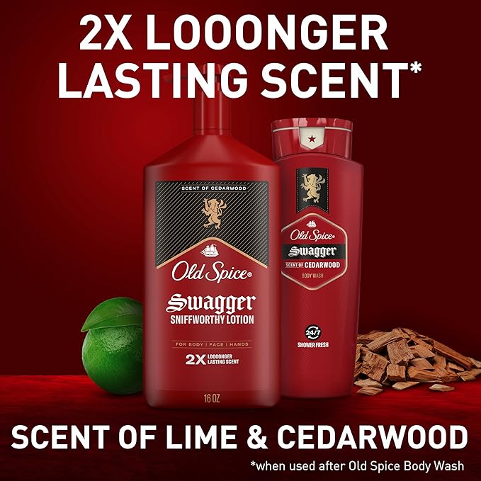 Old Spice Hand, Face & Body Lotion for Men, 24/7 Lightweight Moisturization with Amazing Scent, Instant Absorption, For All Skin Types, Swagger with Cedarwood Scent, 16 oz-GlimoraGlow