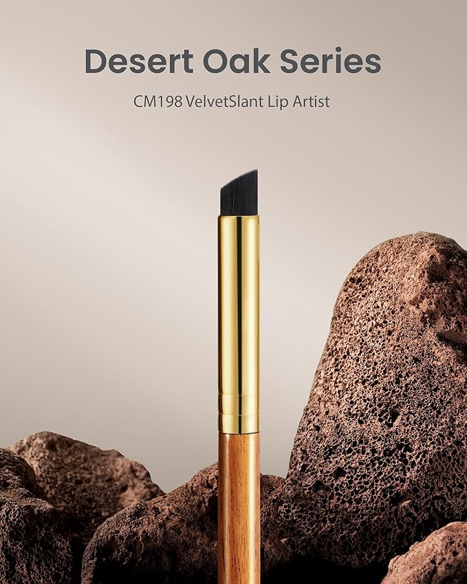 Desert Oak Series VelvetSlant Lip Artist - 45° Slanted Lip Brush for Gradient & Feathered Lips, Ultra-Soft Vegan Nylon, Bubinga Wood Handle (CM 198)-GlimoraGlow