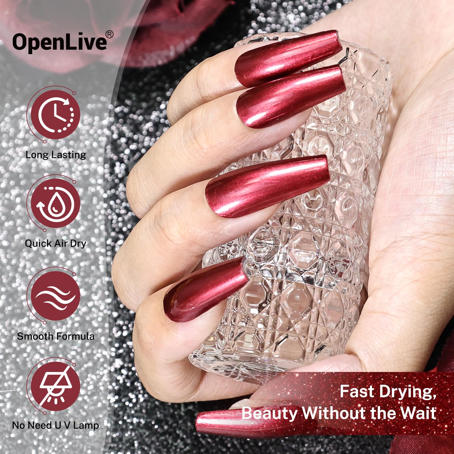16.5ml Red Glitter Nail Polish Large Volume Quick Dry Nail Polish, Long Lasting Shine, Fingernail Toenail Nail Art DIY Home Travel Nail Art Gift-GlimoraGlow