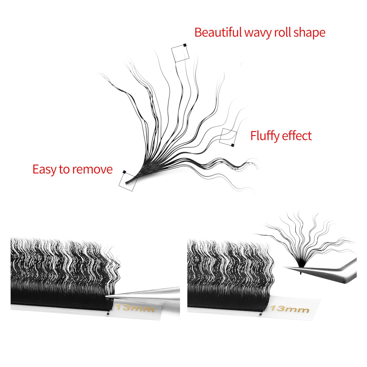 Wool Curly Eyelash Extensions 0.07mm D Curl Mix 8-15mm Easy Fan Lashes Premade Fans Volume Lashes Matte Black Crisscross-GlimoraGlow