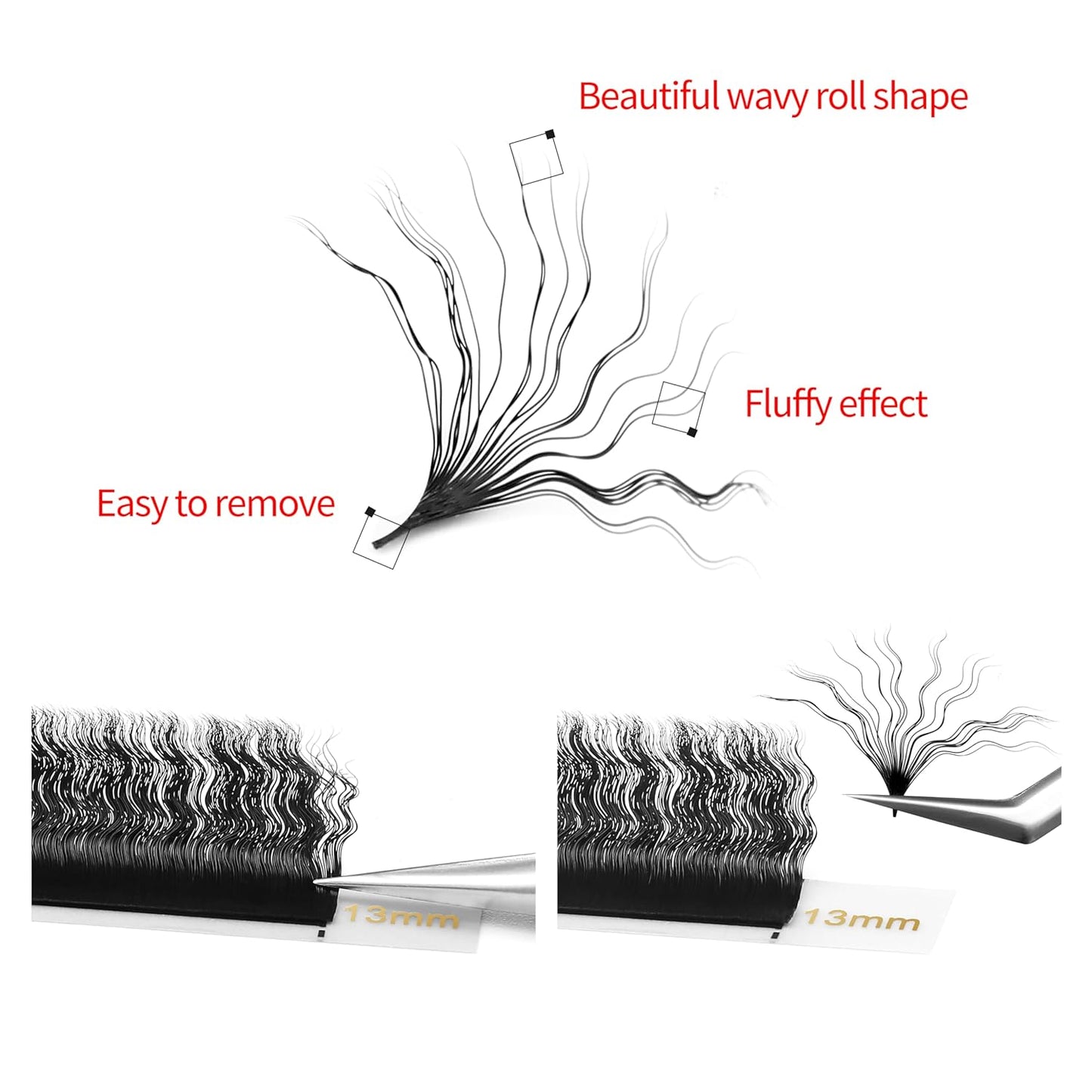 Lash Extensions Wool Curly Eyelash Extensions 0.07mm Thickness C Curl Mix 8-15mm Easy Fan Lashes Premade Fans Volume Lashes Matte Black Crisscross(Wool Curly,0.07-C,8-15mm)-GlimoraGlow