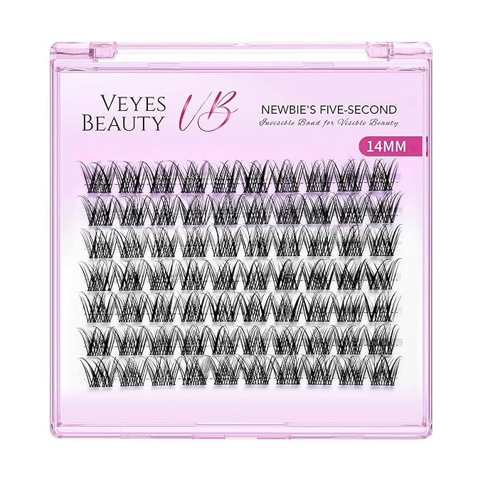 VEYESBEAUTY Lash Clusters Individual Eyelash Extensions Thin & Invisible Band DIY False Eyelashes for Self-application Newbie's Five-Second Series Wispy Lash Tray, LuxeBold 14mm Single Length-GlimoraGlow
