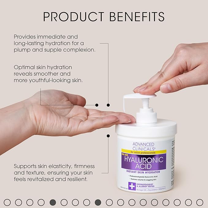 Advanced Clinicals Hyaluronic Acid Body Lotion & Face Moisturizer W/Vitamin E | Hydrating Firming Lotion Minimizes Look Of Wrinkles, Stretch Marks, & Crepey & Dry Skin | Skin Care Products, 16 Oz-GlimoraGlow