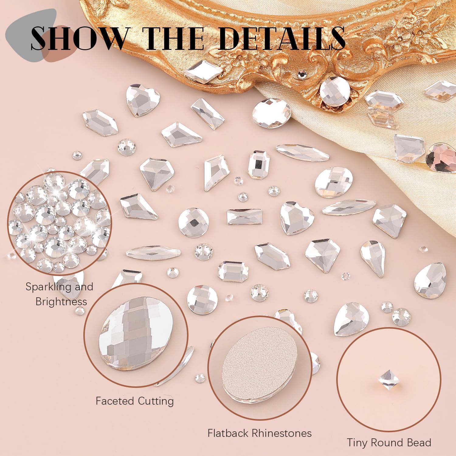 2060Pcs Silver Clear Nail Rhinestones 60Pcs Multi Shapes Glass Flatback Nail Gems + 2000Pcs 1.5-4mm Round Crystal, Manicure Nail Charms Diamond Gemstones for Acrylic Nails Decoration-GlimoraGlow