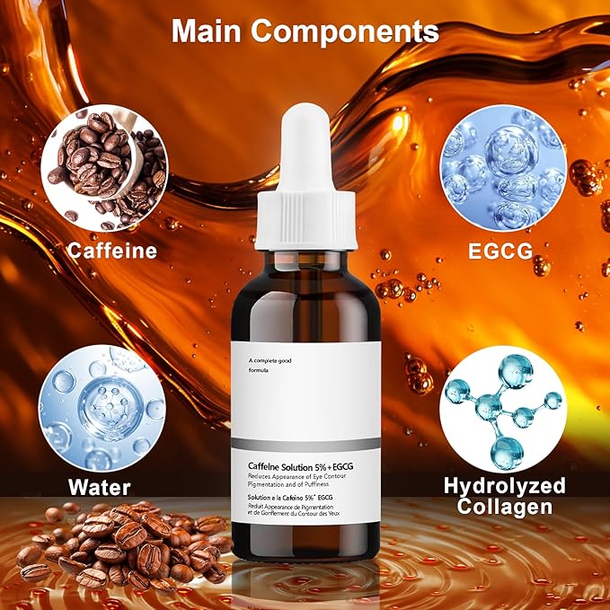 Caffeine Solution 5% + EGCG Eye Serum, 30ML Moisturizing Caffeine Eye Serum, Targets Dark Circles & Puffiness, Smooths Fine Lines-GlimoraGlow
