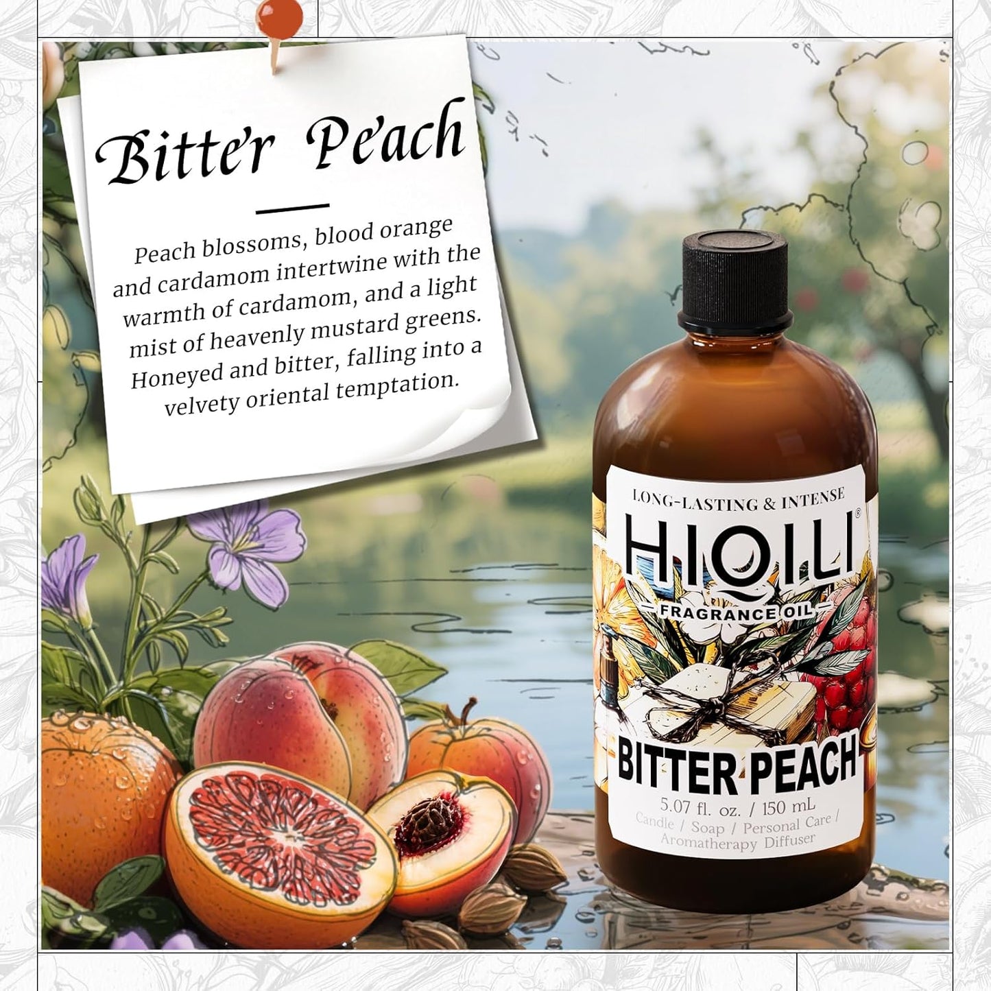 HIQILI Bitter Peach Fragrance Oil - for Candle, Soap & Sachets Bag Making, Inspired by T-F.rd Bitter-P.ch, for Home Diffuser, Add to Air Fresheners Spray - 5.07 Fl Oz-GlimoraGlow