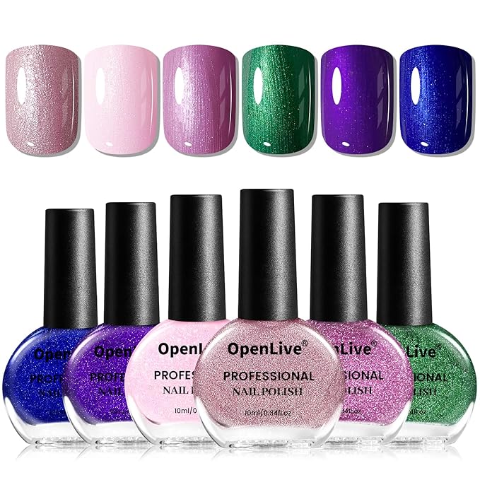 10ml 6 Colors Nail Polish Set Dark Green Pink Glitter Deep Blue Series Nail Polish Gifts for Women-GlimoraGlow