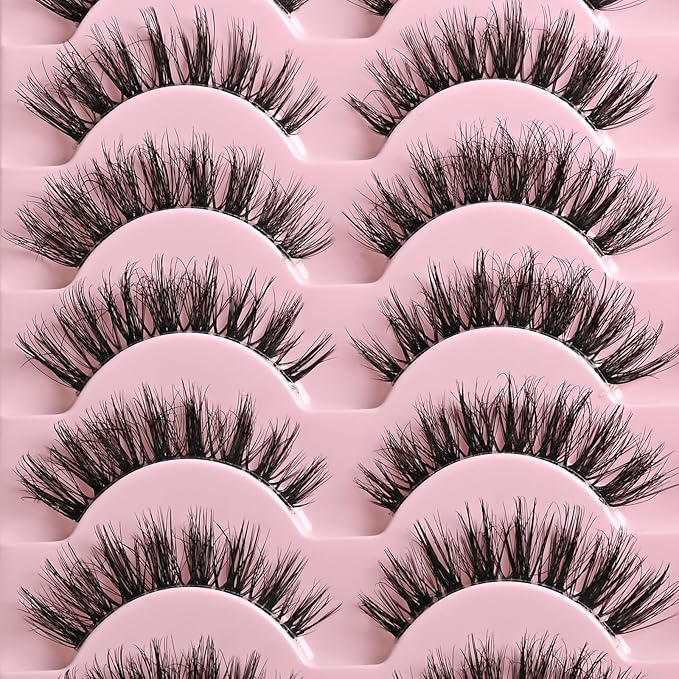 FARRED Cat Eye Lashes False Eyelashes Short Wispy Lash Strips Volume Eyelash 14 Pairs Cateye Medium Length False Clear Band Lashes Natural Looking Hybrid Clusters Full Strip Lashes (F29 | 7-14mm)-GlimoraGlow