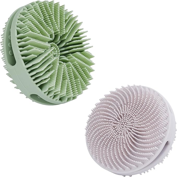 2 PC Silicone Exfoliating Body Scrubber, Silicone Body Shampoo Brush, Soft Silicone Loofah for Sensitive Skin, Shower Silicone Hair Scalp Massager, Easy to Clean, Lather Well(Gray&Green)-GlimoraGlow