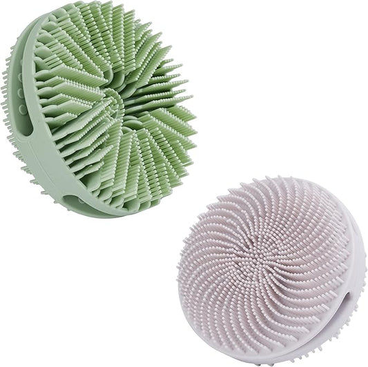 2 PC Silicone Exfoliating Body Scrubber, Silicone Body Shampoo Brush, Soft Silicone Loofah for Sensitive Skin, Shower Silicone Hair Scalp Massager, Easy to Clean, Lather Well(Gray&Green)-GlimoraGlow
