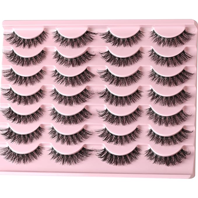FARRED Cat Eye Lashes False Eyelashes Short Wispy Lash Strips Volume Eyelash 14 Pairs Cateye Medium Length False Clear Band Lashes Natural Looking Hybrid Clusters Full Strip Lashes (F25 | 8-14mm)-GlimoraGlow