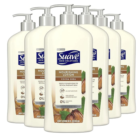 Suave Skin Solutions Body Lotion, Cocoa Butter & Shea, 18 Fl Oz (Pack of 6)-GlimoraGlow