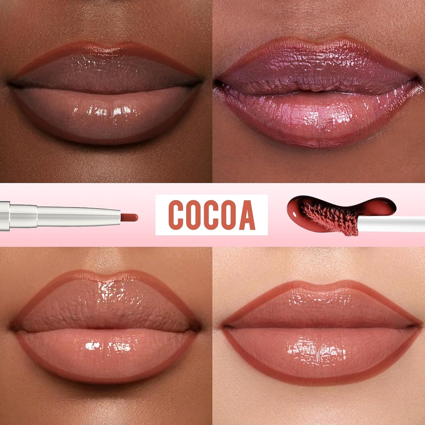 iMethod Lip Liner Stain - Lip Stain, 2-In-1 Dual-Ended Peel Off Lip Stain with Tweezer, Natural Long Lasting Peel Off Lip Liner, Easy to Use for All Skin Types, Stay All Day, Cocoa-GlimoraGlow