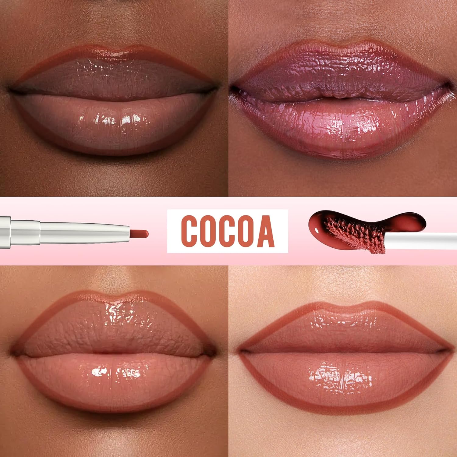 iMethod Lip Liner Stain - Lip Stain, 2-In-1 Dual-Ended Peel Off Lip Stain with Tweezer, Natural Long Lasting Peel Off Lip Liner, Easy to Use for All Skin Types, Stay All Day, Cocoa-GlimoraGlow