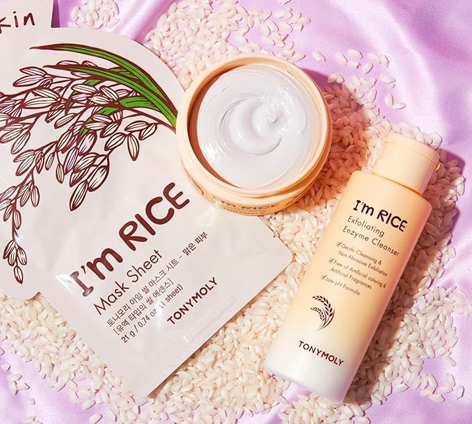 TONYMOLY I'm Rice Clarifying Skincare Set – 3-Step Face Care for Clear, Hydrated Skin – Includes Enzyme Powder Cleanser, Blemish Mask & Nourishing Sheet Masks – Gentle Exfoliation & Oil Control-GlimoraGlow