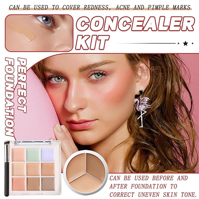 12 Colors Correcting Concealer Palette Kit with Brush,Cream Makeup Contour Palette for All Skin Type,Color Corrector Concealer Foundation Palette for Conceals Dark Circles & Blemish-GlimoraGlow