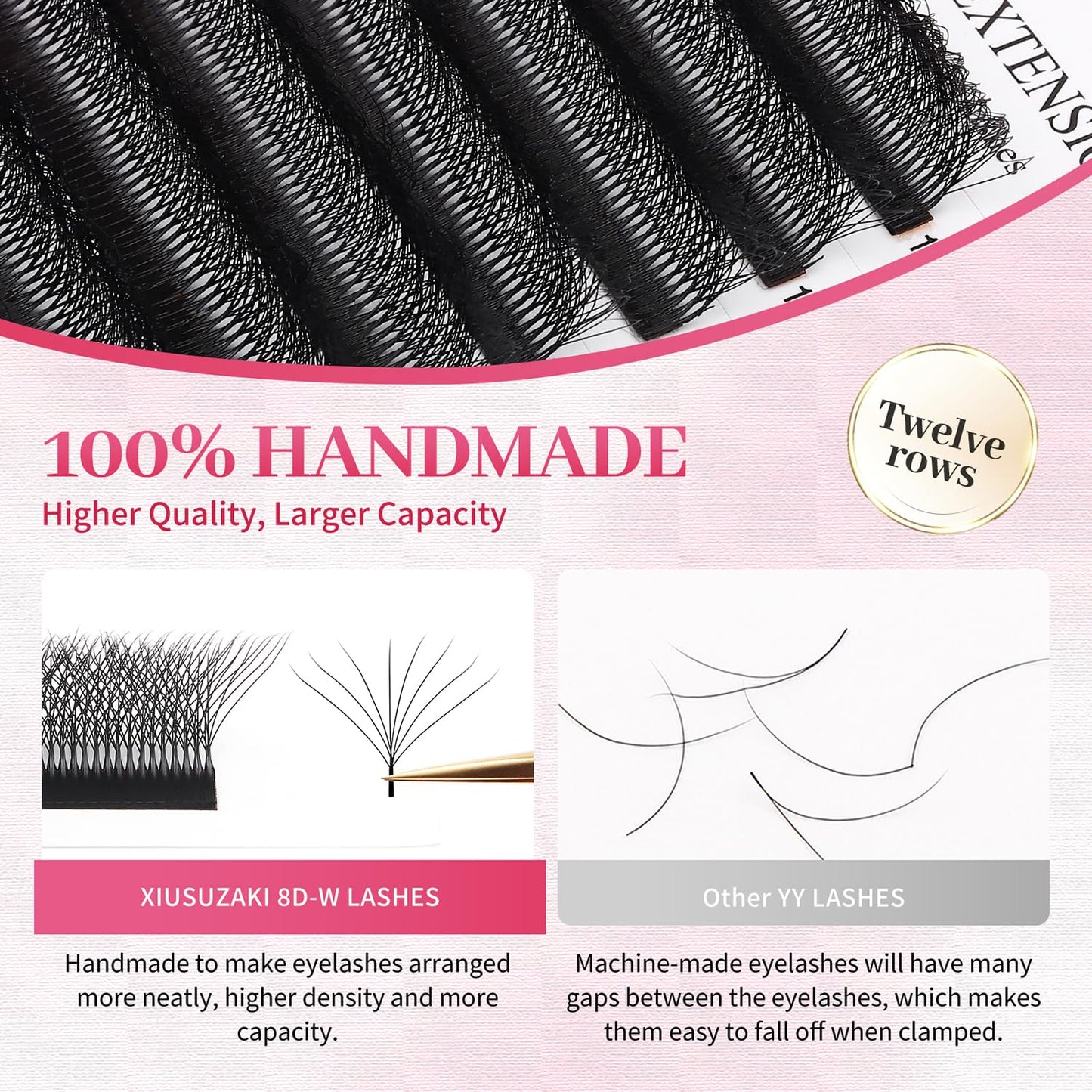 W Lash Extensions Supplies 8D Eyelash Extensions W Shape 0.07mm Thickness D Curl 14mm Premade Fans Easy Fan Lashes Volume Matte Black 12 Rows Crisscross Eye Lashes(W-8D-0.07-D,14mm)-GlimoraGlow