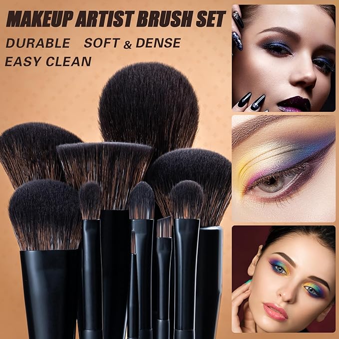 LORYP Black Makeup Brushes Set 21Pcs Powder Blush Foundation Concealer Highlighter Brush Vegan Pro Face and Eye Brush Kit-GlimoraGlow
