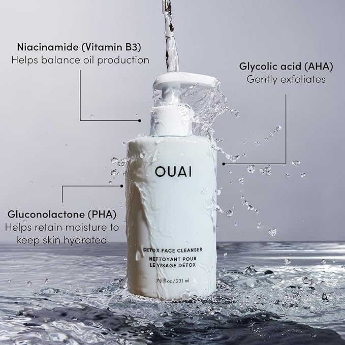 OUAI Detox Facial Cleanser - Deep Cleansing Face Wash with Glycolic Acid, Niacinamide & PHA - Removes Sweat, Dirt & Oil Without Drying - Gentle Face Cleanser for Post-Workout (7.8 Fl Oz)-GlimoraGlow