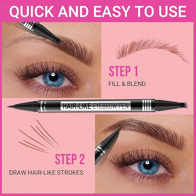 iMethod Eyebrow Pen - Eyebrow Pencil Magical 2-in-1 Eye Brow Pencils for Women with 4-Fork-Tip & Precise Brush-Tip for Natural Hair-Like Brows, Last All-Day, with Eyebrow Spoolie Brush, Reddish Brown-GlimoraGlow