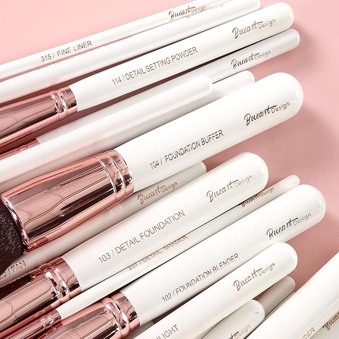 Pro makeup Artist Brushes Set 32Pcs Luxury Goat Hair Horse hair Makeup Brush Set eye and face brushes for every possibility By Bueart Design (Pearl White)-GlimoraGlow