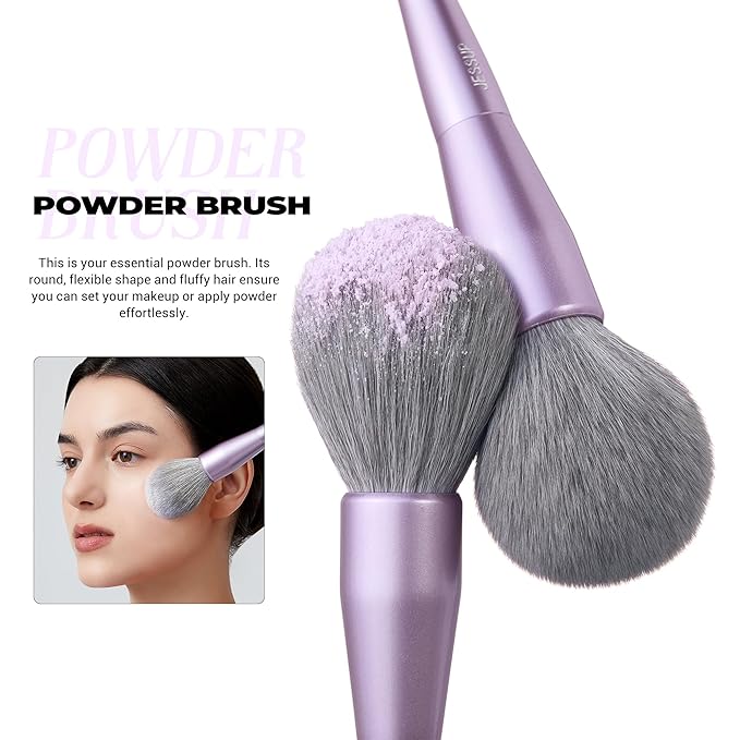 Jessup Makeup Brushes Face 5pcs, Premium Synthetic Make Up Brushes Set for Foundation Contour Blush Highlighter and Powder, Luxury Purple T514-GlimoraGlow