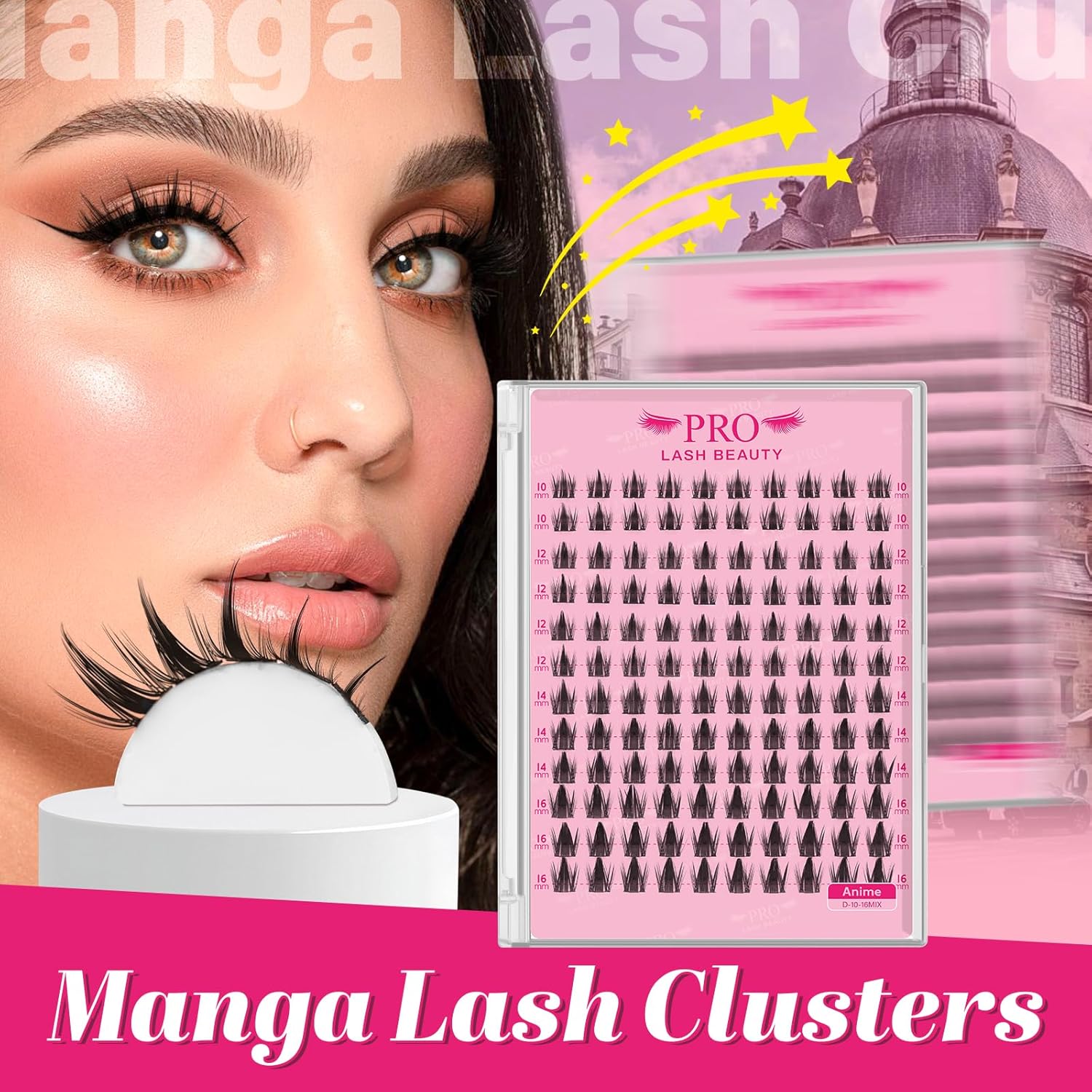 PROLASHBEAUTY Manga Lash Clusters, Eyelash Clusters 10-16 Mixed Cluster Eyelash Extensions Mixed Lash Extension Reusable Soft & Comfortable (Anime,10-16mix)-GlimoraGlow