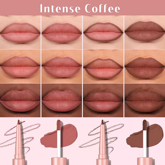 2 PCS Lip Liner and Lip Stain Combo Set, High Pigmented Long Lasting Velvet Lip Tint, Well-Defined Lipliner, Weightless Waterproof Not Animal Tested, Matte Finish Makeup-GlimoraGlow