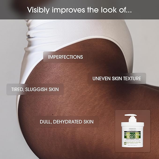Advanced Clinicals Green Coffee Bean Oil Thermo - Firming Body Lotion | Caffeine Infused Collagen Cream Moisturizer & Body Cream For Women & To Improve Look Of Textured Crepey Skin, W/Travel Size-GlimoraGlow